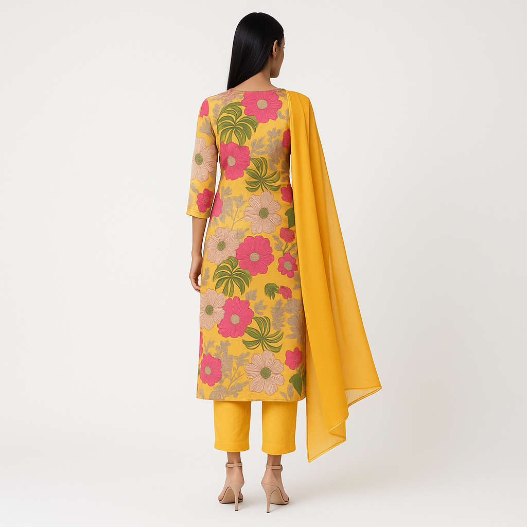 Straight Fit Printed Kurta With Pant With Dupatta Set