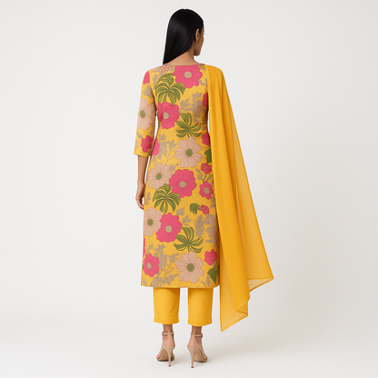 Straight Fit Printed Kurta With Pant With Dupatta Set