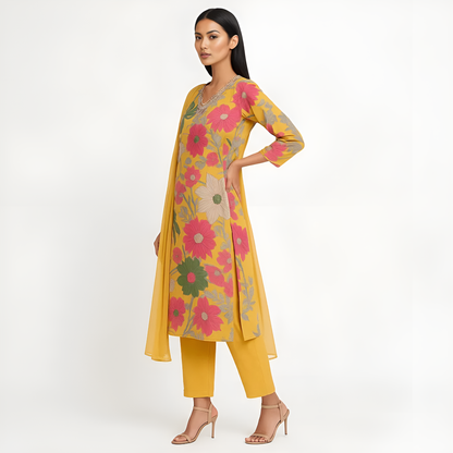 Straight Fit Printed Kurta With Pant With Dupatta Set