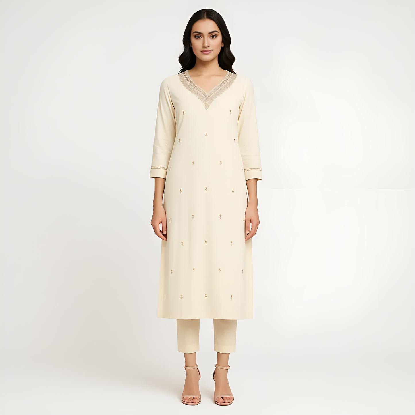 Straight Fit Embellished V-Neck Kurta