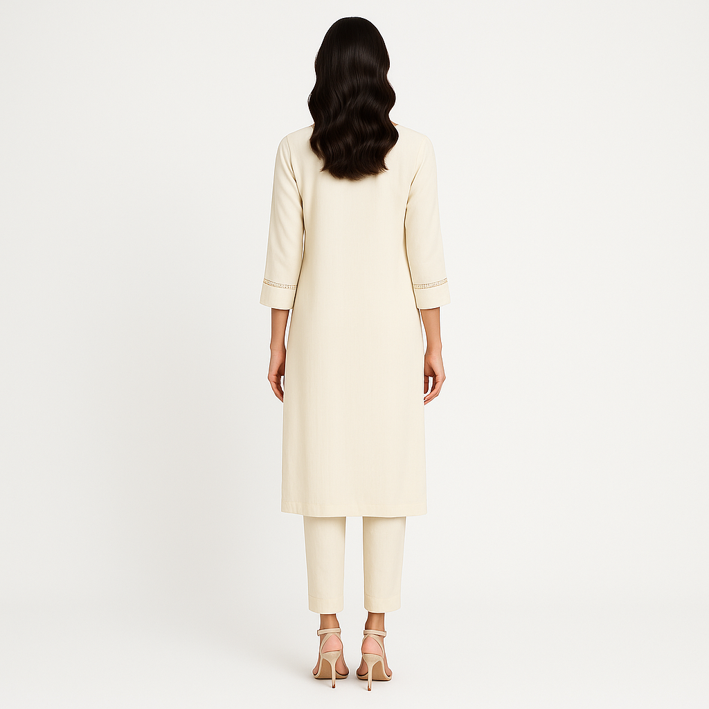 Straight Fit Embellished V-Neck Kurta