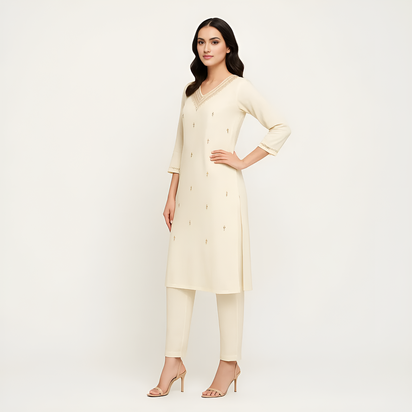 Straight Fit Embellished V-Neck Kurta