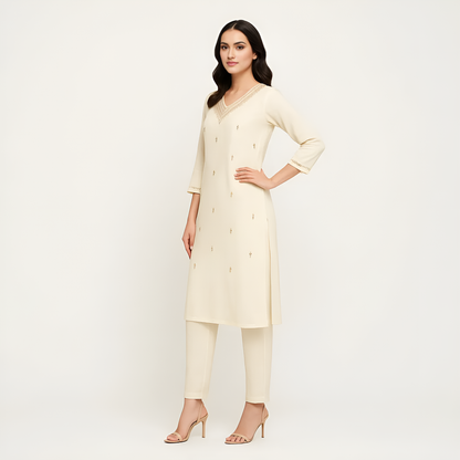 Straight Fit Embellished V-Neck Kurta