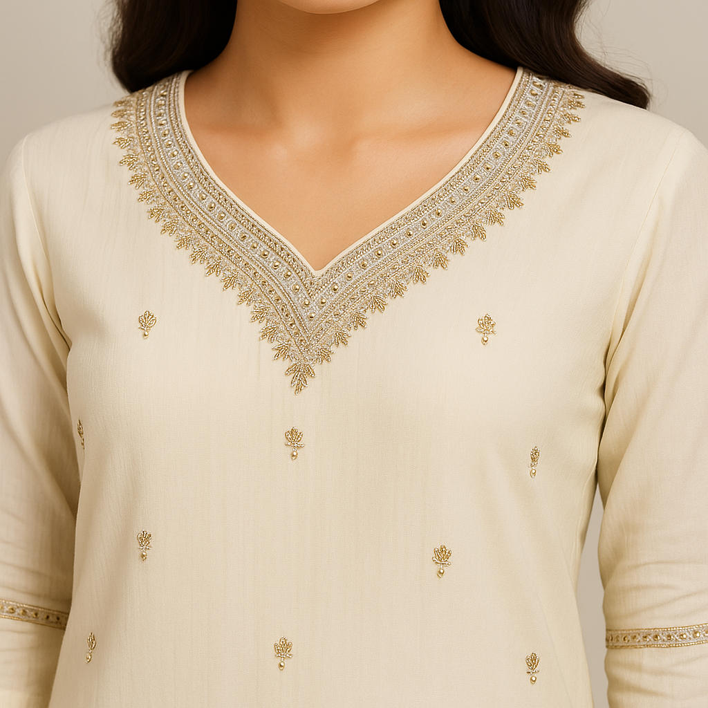 Straight Fit Embellished V-Neck Kurta
