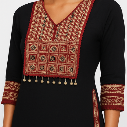 Straight Fit Embroidered V-Neck Kurta With Pant With Dupatta Set