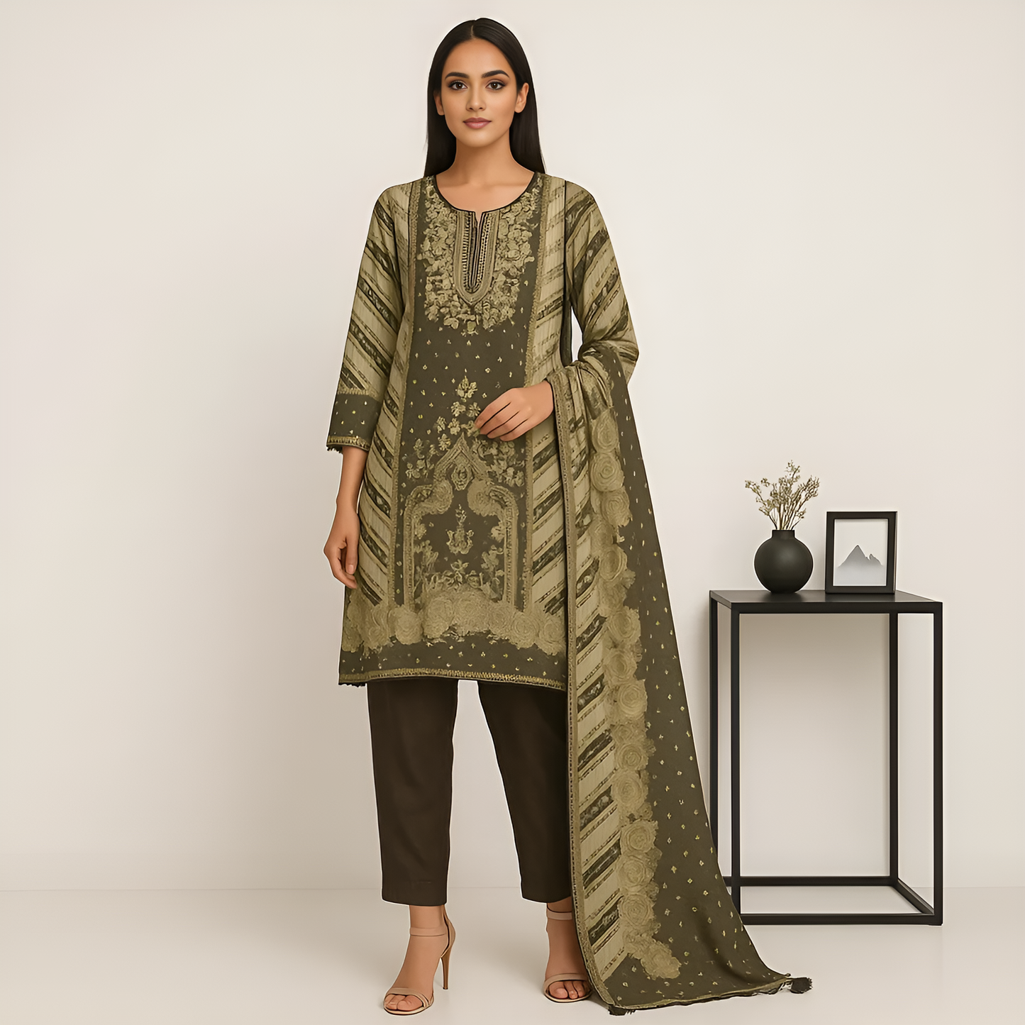 Straight Fit Printed Kurta With Pant With Dupatta Set