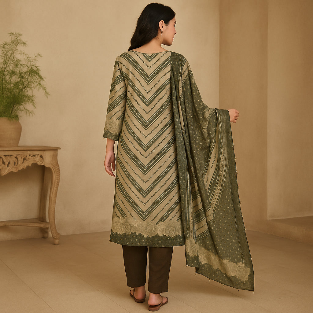 Straight Fit Printed Round Neck Flash Buy Kurta With Pant With Dupatta Set
