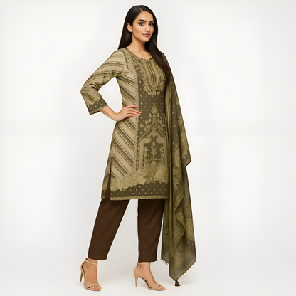 Straight Fit Printed Kurta With Pant With Dupatta Set