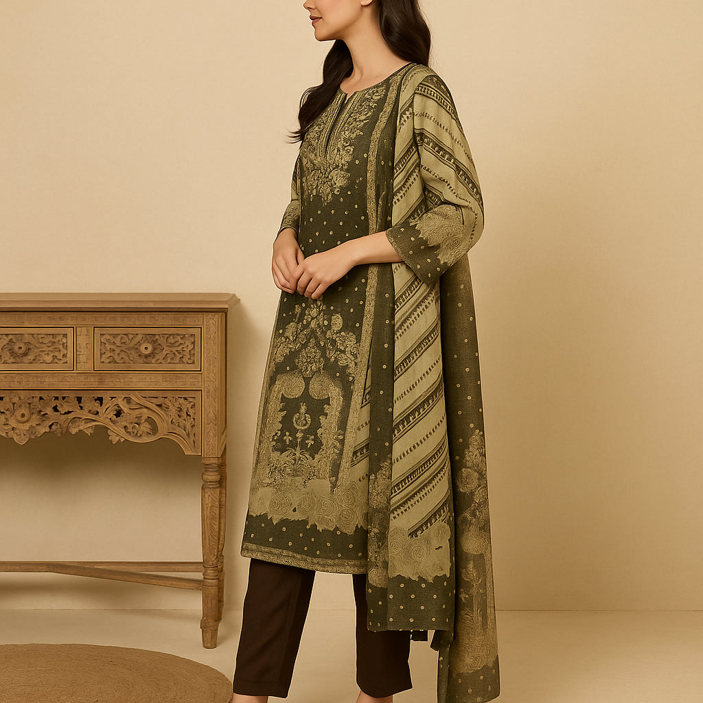 Straight Fit Printed Round Neck Flash Buy Kurta With Pant With Dupatta Set