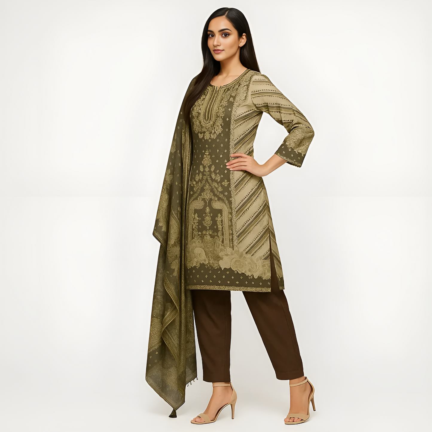 Straight Fit Printed Kurta With Pant With Dupatta Set