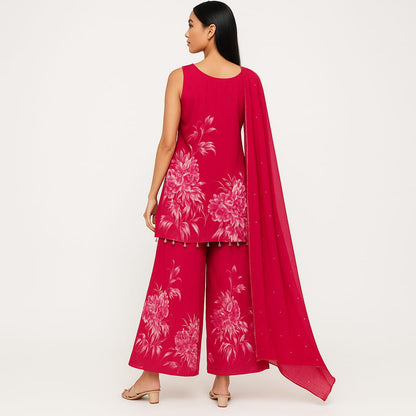 Straight Fit Printed V-Neck Flash Buy Kurta With Pant With Dupatta Set