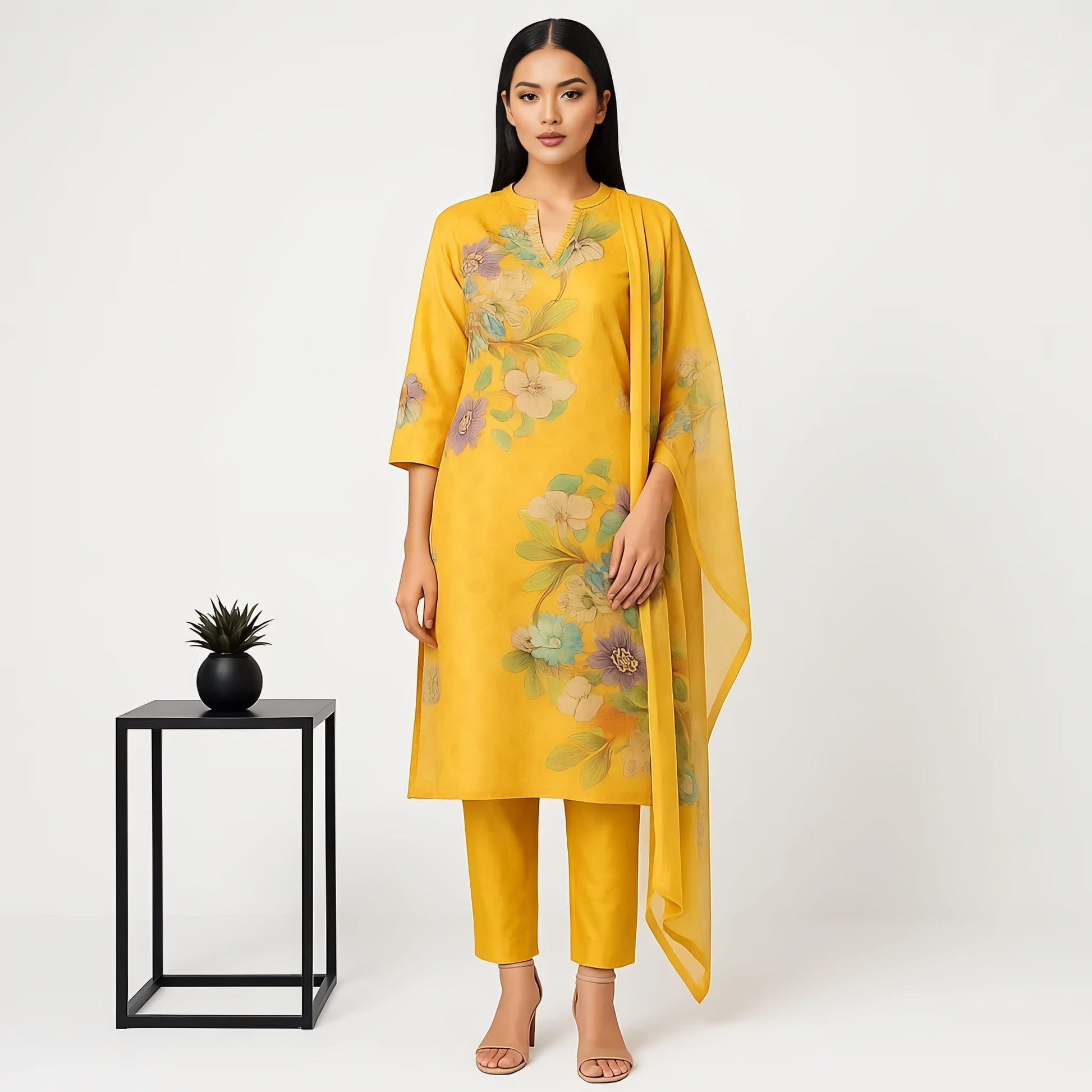 Straight Fit Printed Mandarin Neck Flash Buy Kurta With Pant With Dupatta Set
