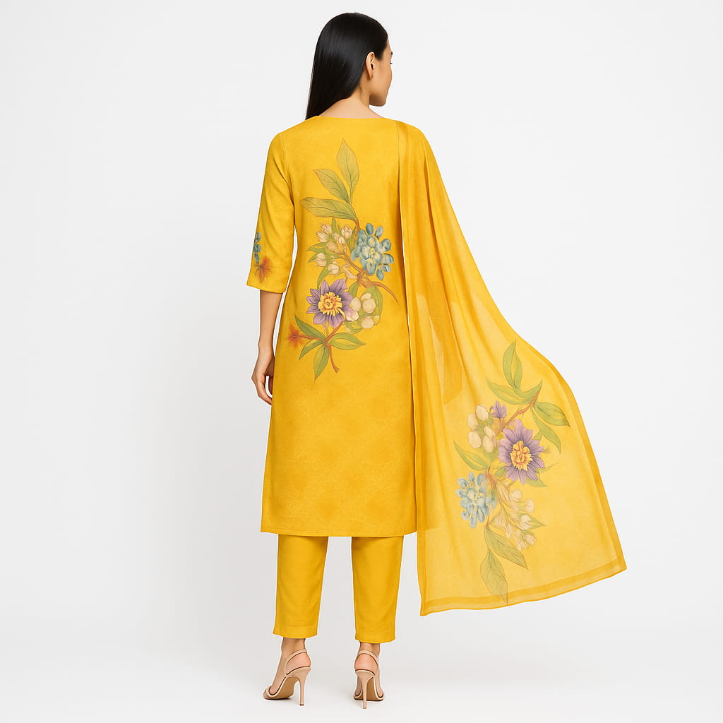 Straight Fit Printed Mandarin Neck Flash Buy Kurta With Pant With Dupatta Set