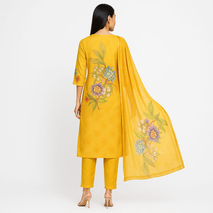 Straight Fit Printed Mandarin Neck Flash Buy Kurta With Pant With Dupatta Set