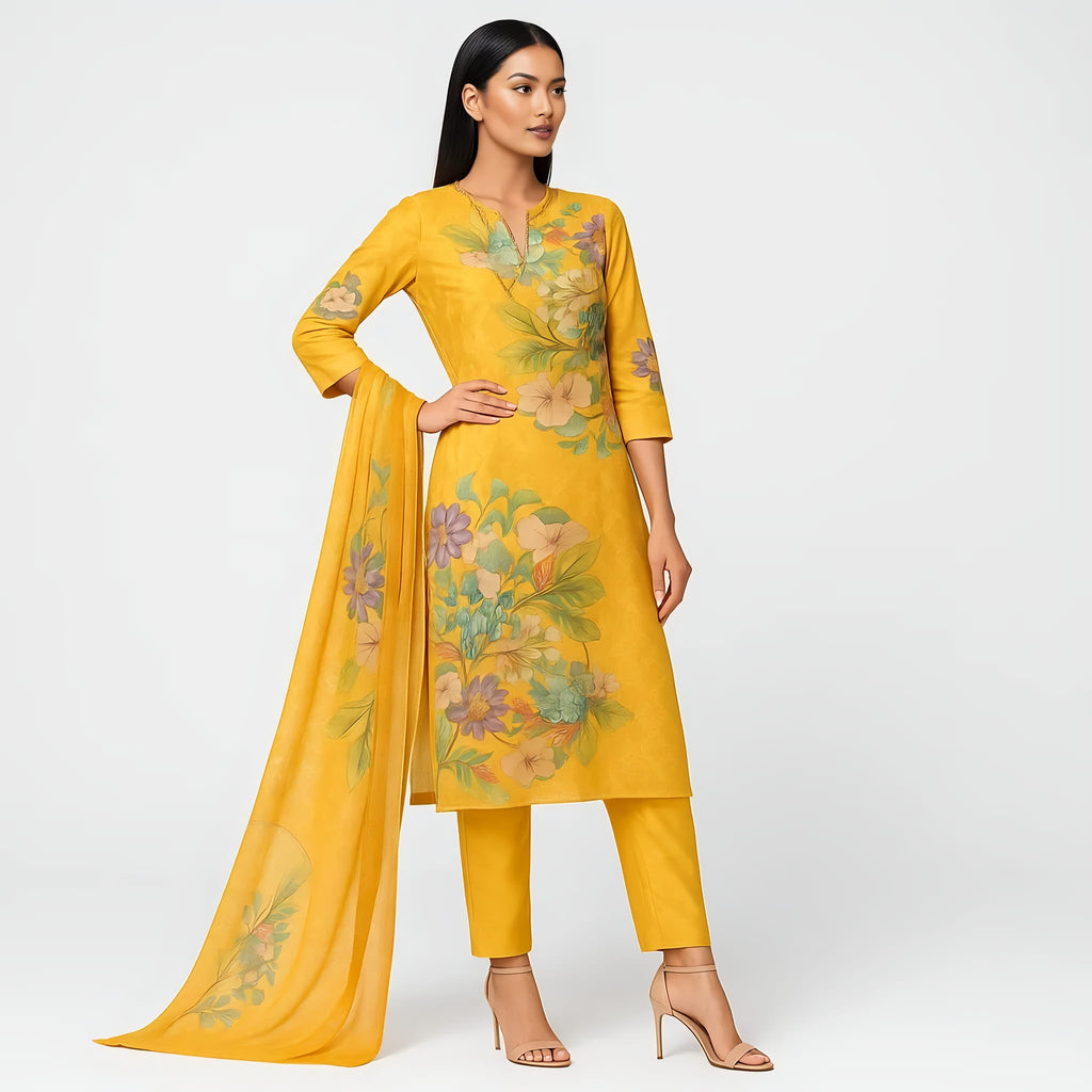 Straight Fit Printed Mandarin Neck Flash Buy Kurta With Pant With Dupatta Set