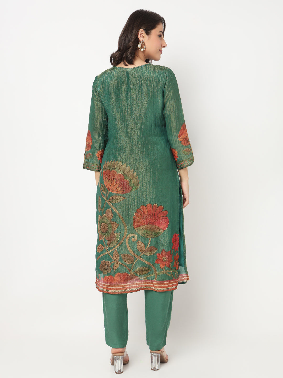 V-Neck Printed Straight Kurta and Pant with Dupatta Set