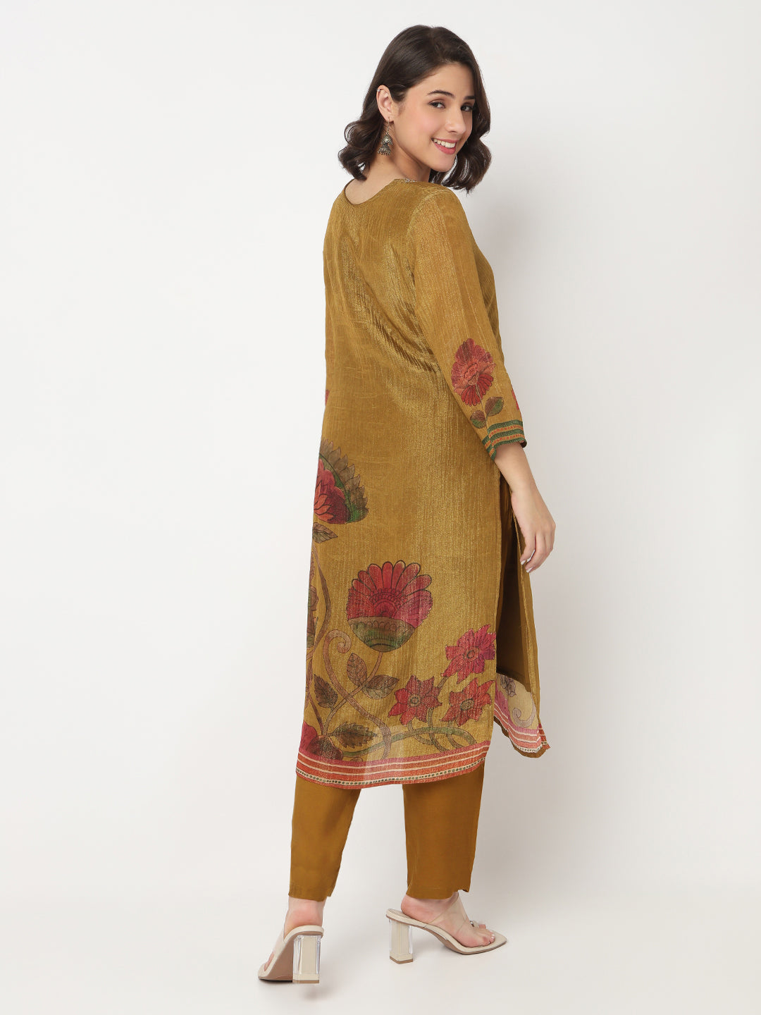 V-Neck Printed Straight Kurta and Pant with Dupatta Set