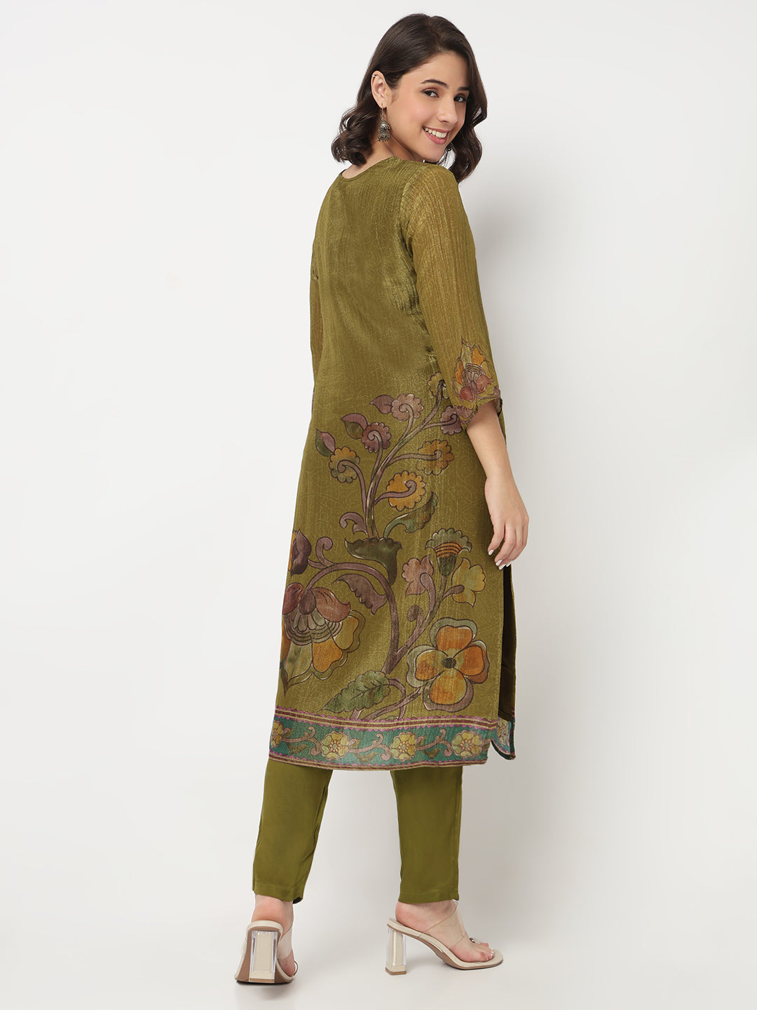 V-Neck Printed Straight Kurta and Pant with Dupatta Set