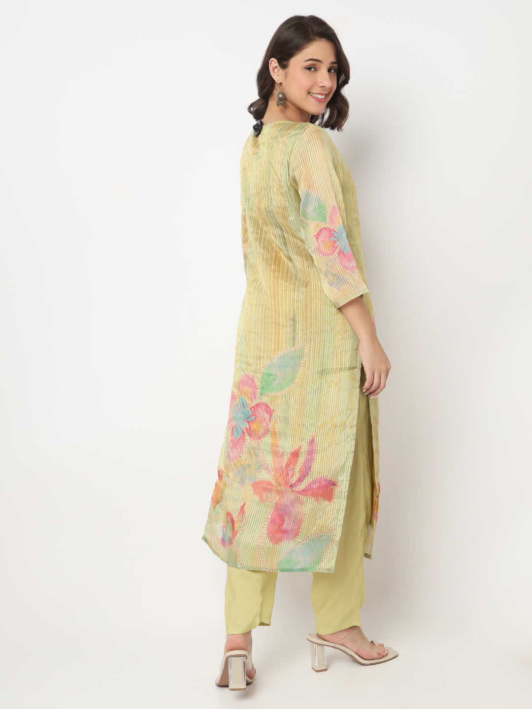V-Neck Printed Straight Kurta and Pant with Dupatta Set