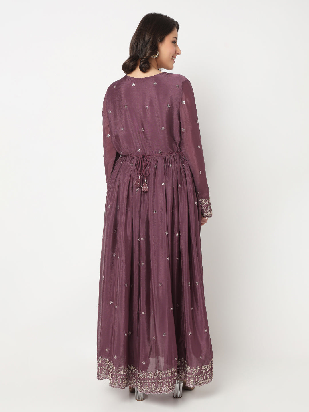 V-Neck Embroidered Flared Kurta and Pant with Dupatta Set