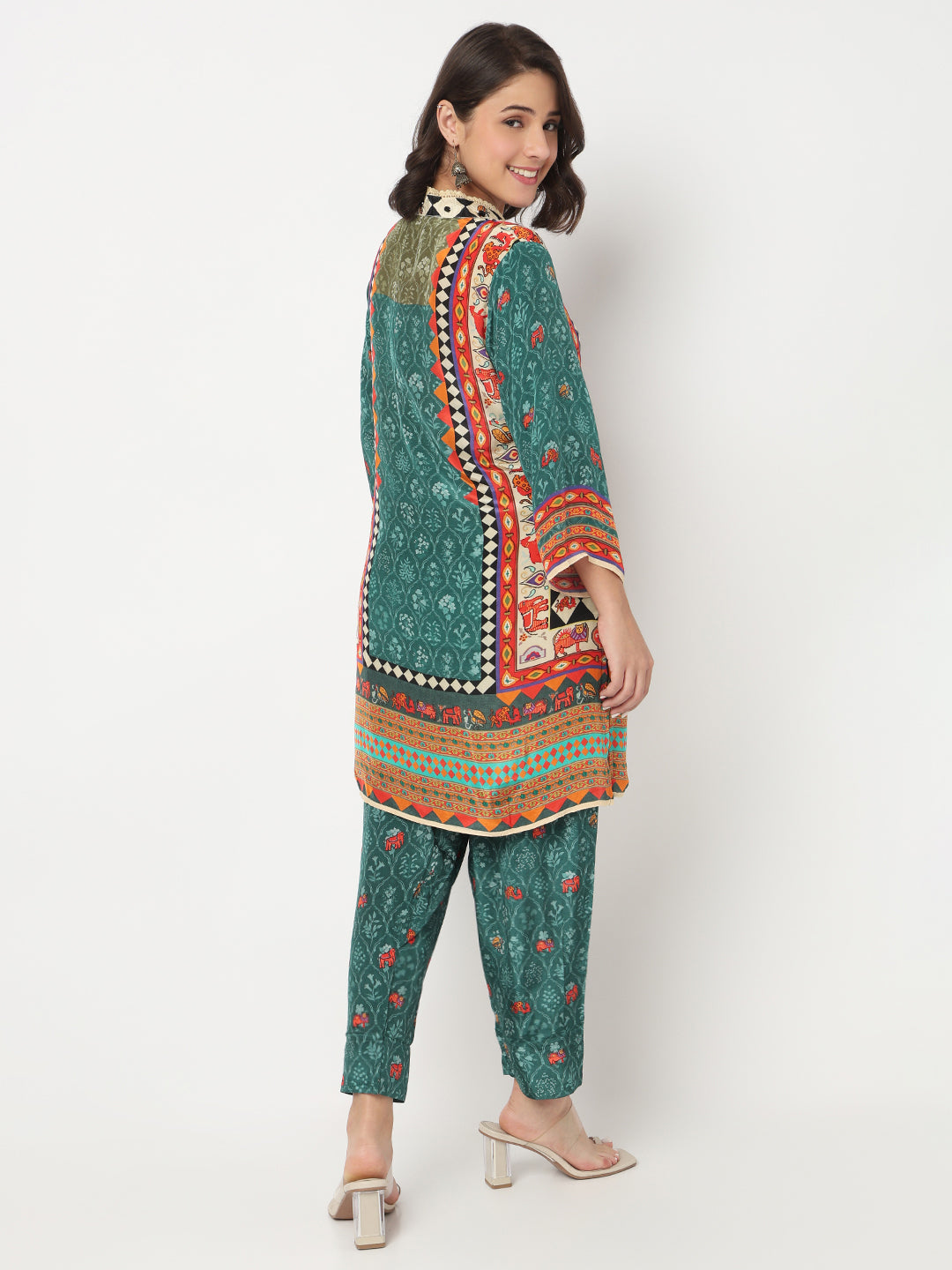V-Neck Printed A-Line Kurta and Salwar with Dupatta Set