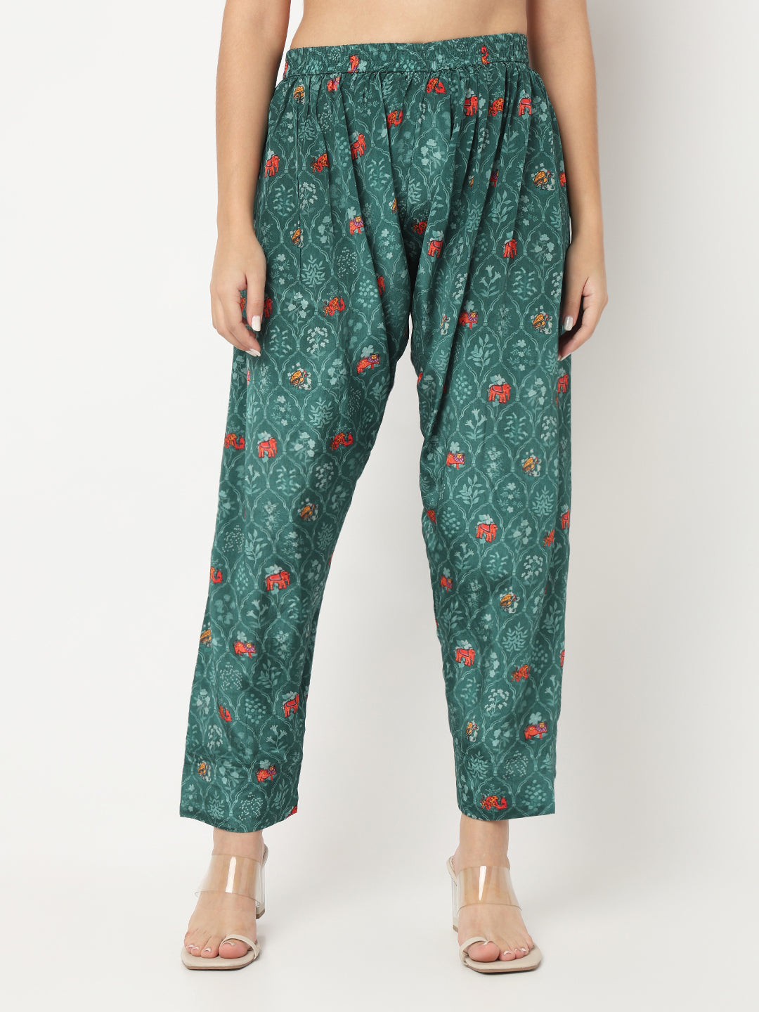 V-Neck Printed A-Line Kurta and Salwar with Dupatta Set