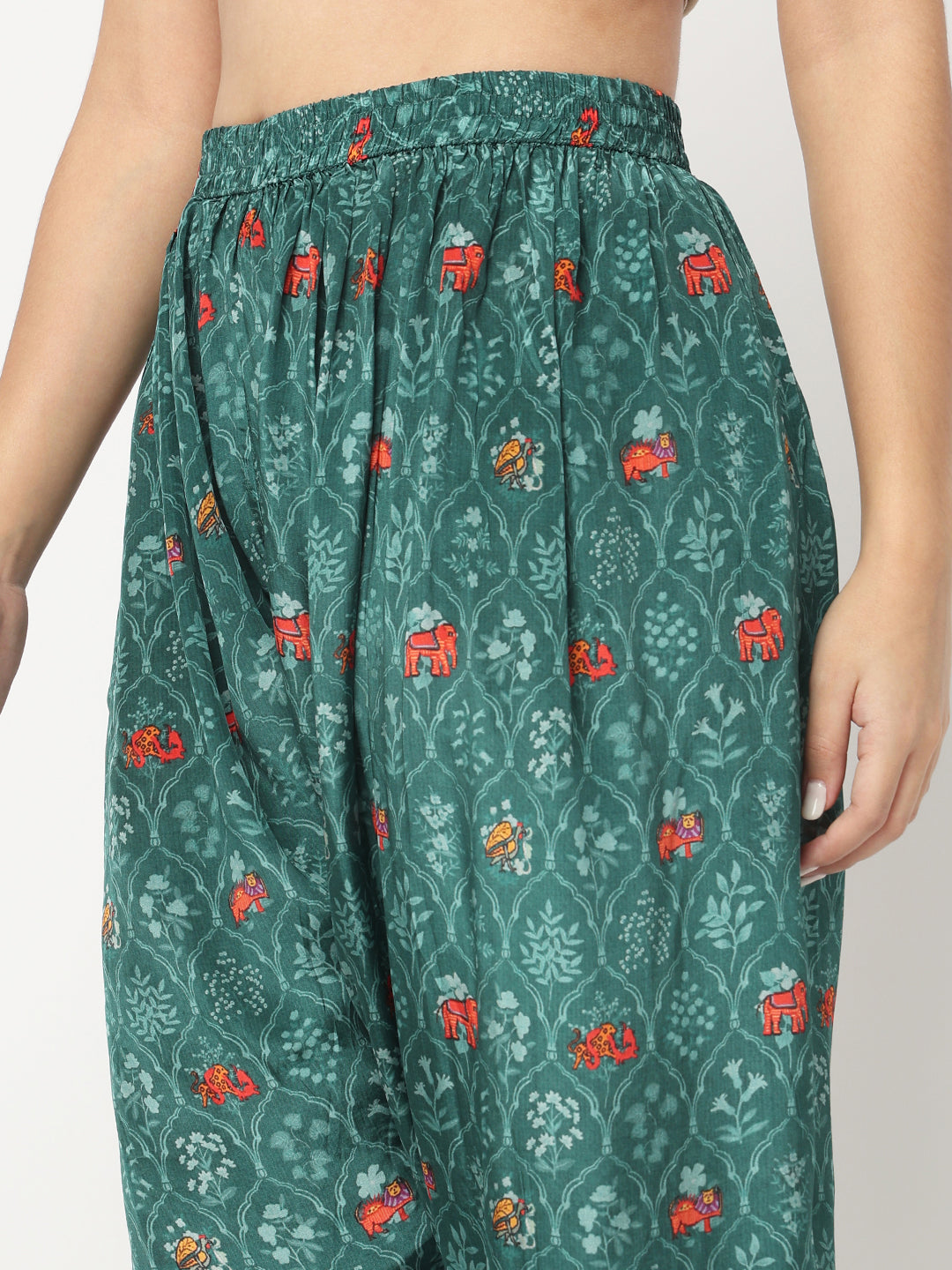 V-Neck Printed A-Line Kurta and Salwar with Dupatta Set