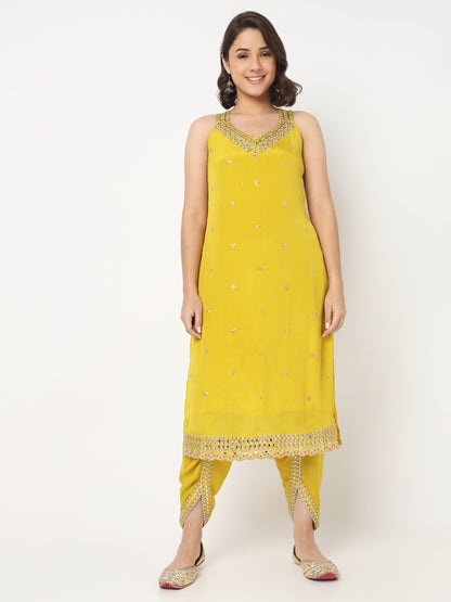 V-Neck Embroidered Straight Kurta and Pant with Dupatta Set