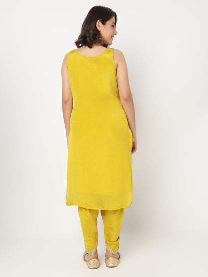 V-Neck Embroidered Straight Kurta and Pant with Dupatta Set