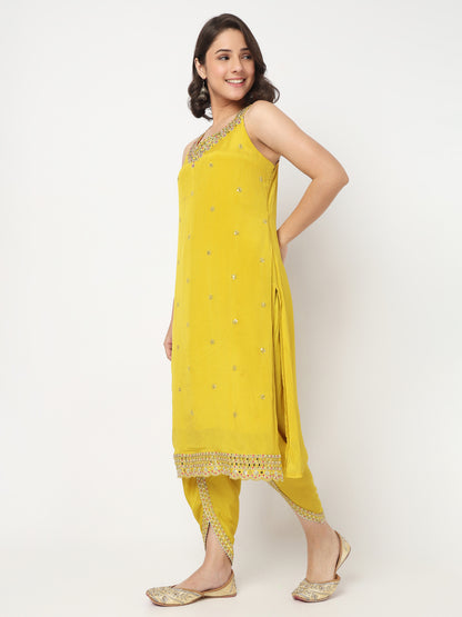 V-Neck Embroidered Straight Kurta and Pant with Dupatta Set