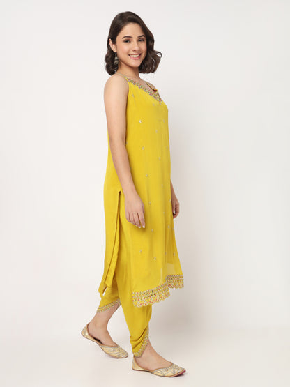 V-Neck Embroidered Straight Kurta and Pant with Dupatta Set