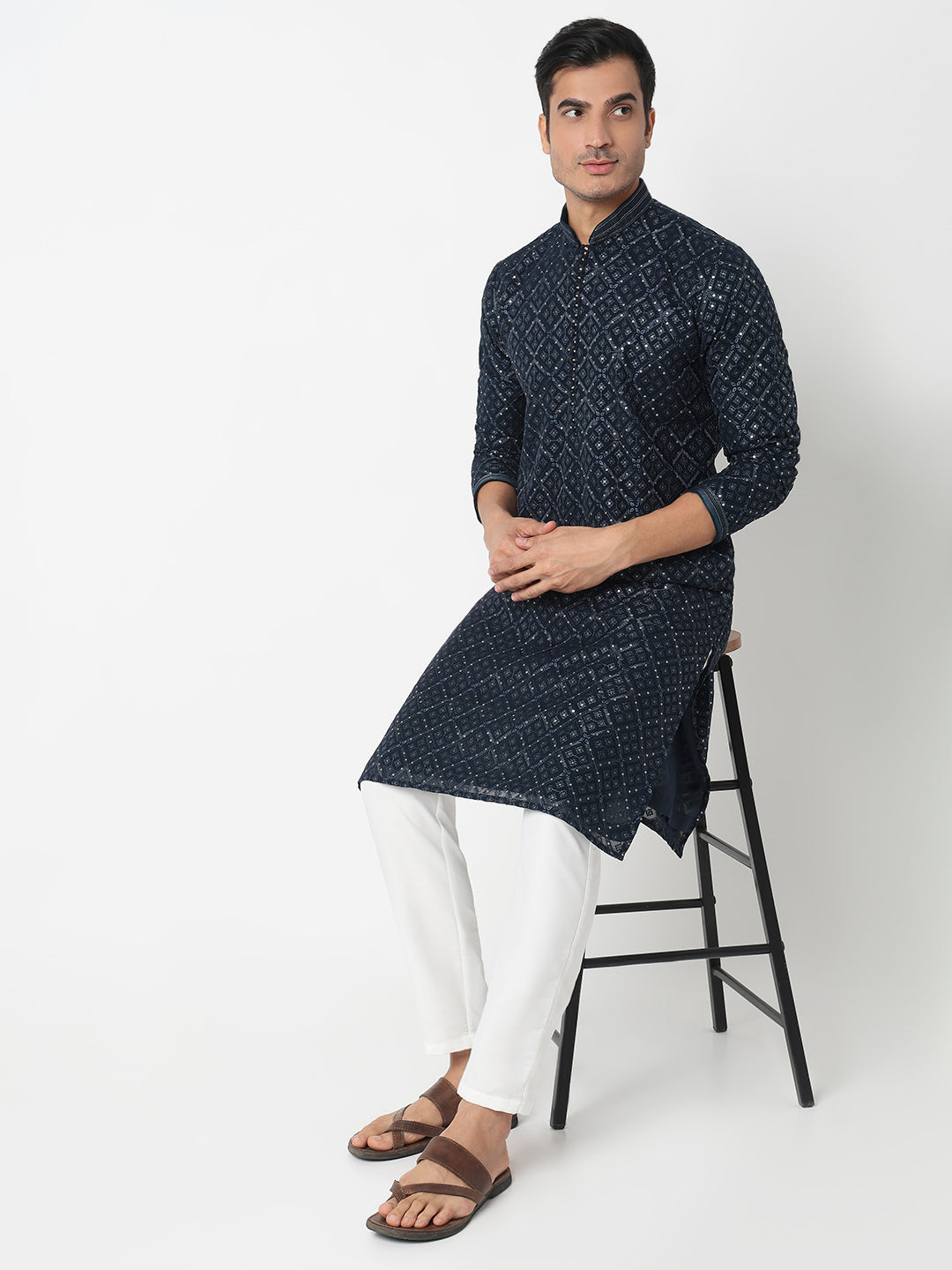 Sequins Straight Kurta With Pant Set