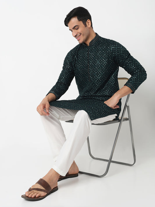 Sequins Straight Kurta With Pant Set