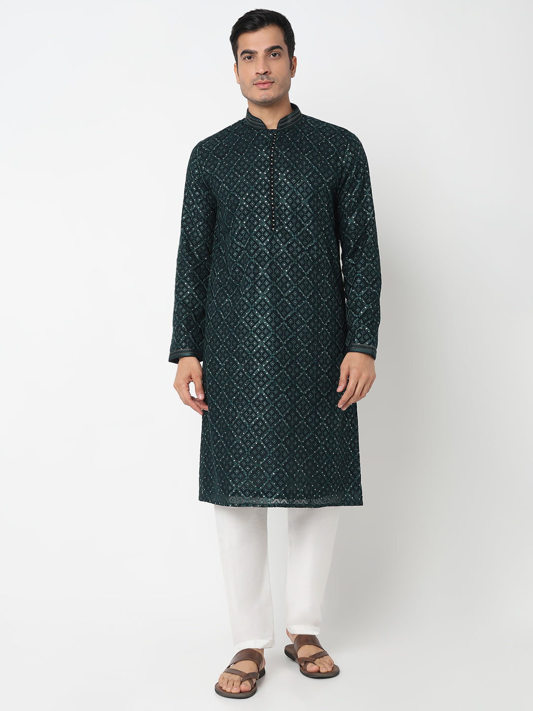 Sequins Straight Kurta With Pant Set