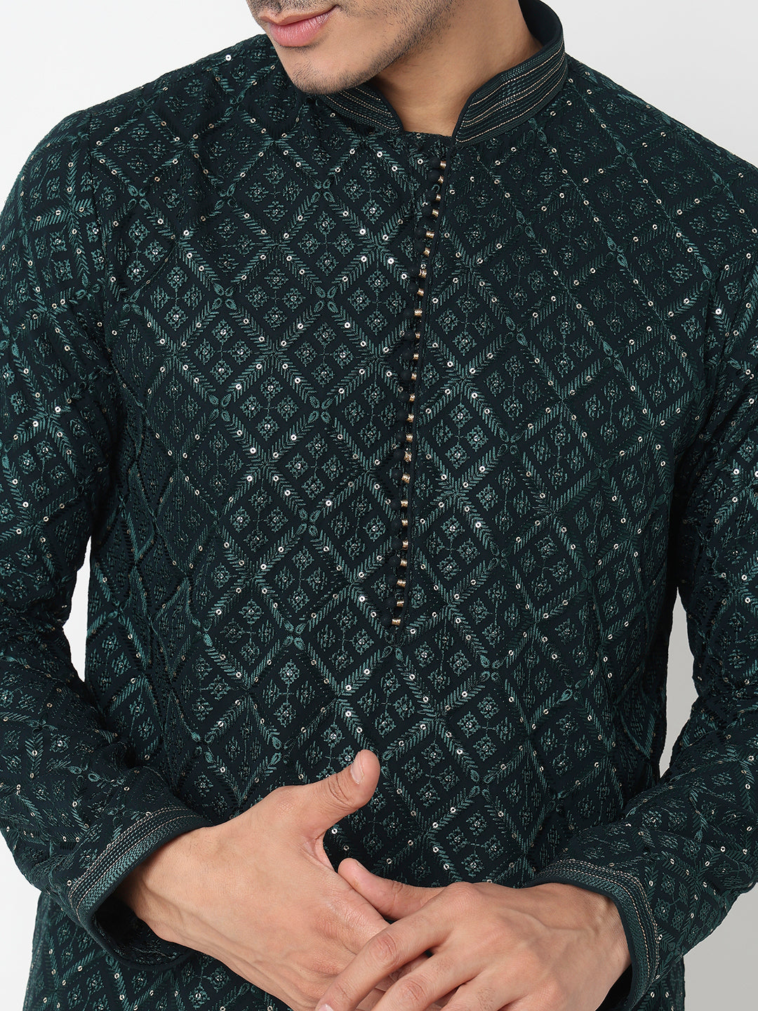 Sequins Straight Kurta With Pant Set