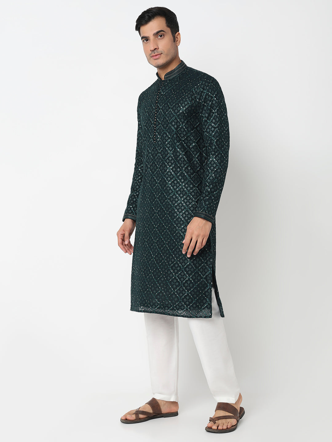 Sequins Straight Kurta With Pant Set