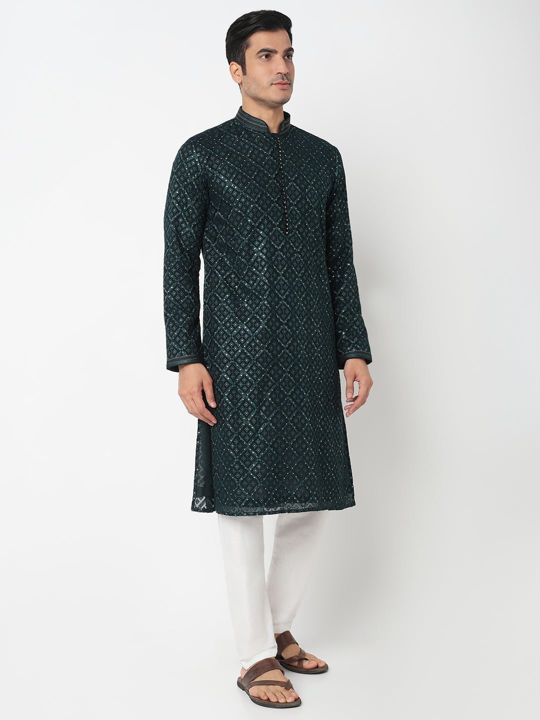 Sequins Straight Kurta With Pant Set
