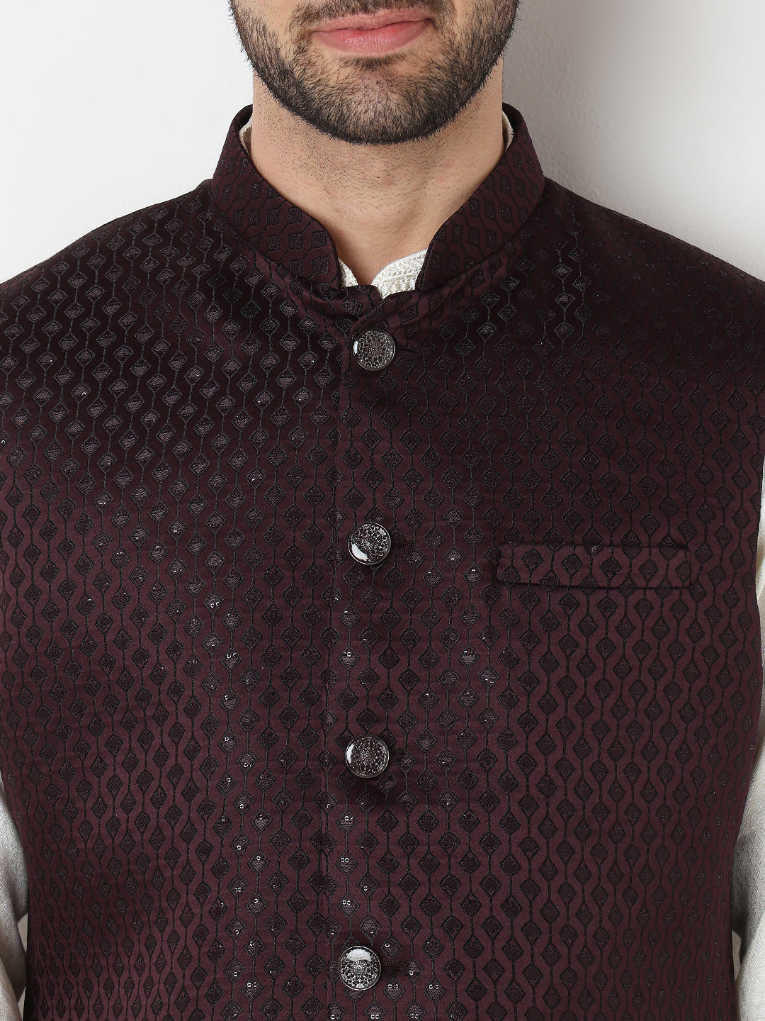 Jacquard Straight Sleeveless Jacket