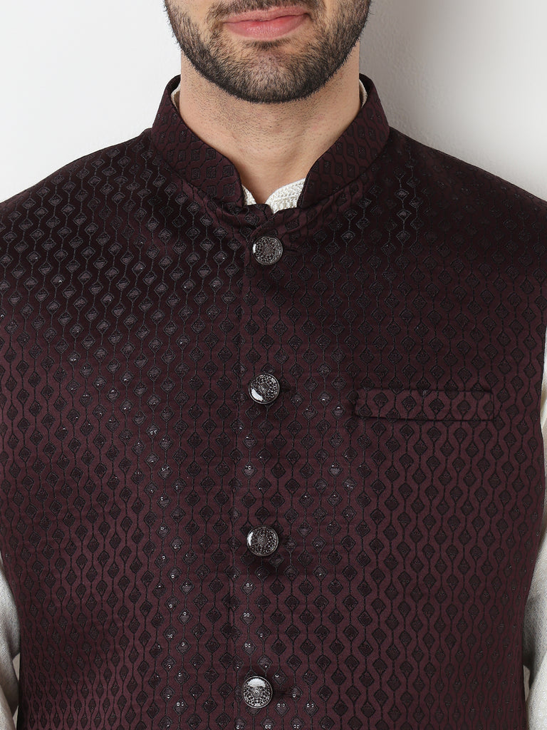 Jacquard Straight Sleeveless Jacket
