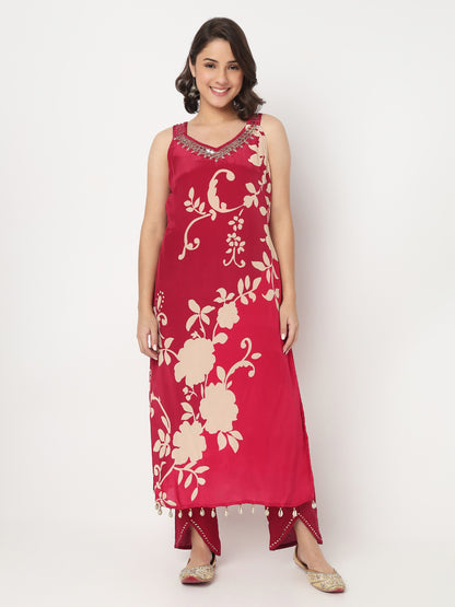 V-Neck Printed Straight Kurta and Pant with Dupatta Set