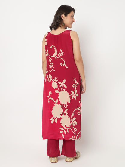 V-Neck Printed Straight Kurta and Pant with Dupatta Set