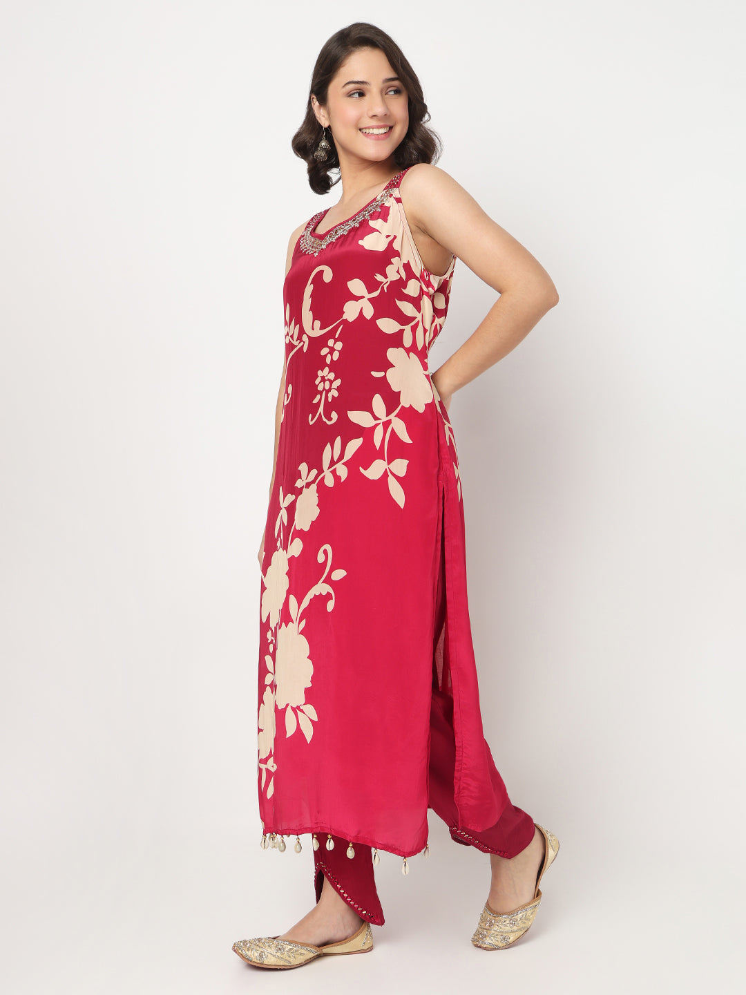 V-Neck Printed Straight Kurta and Pant with Dupatta Set