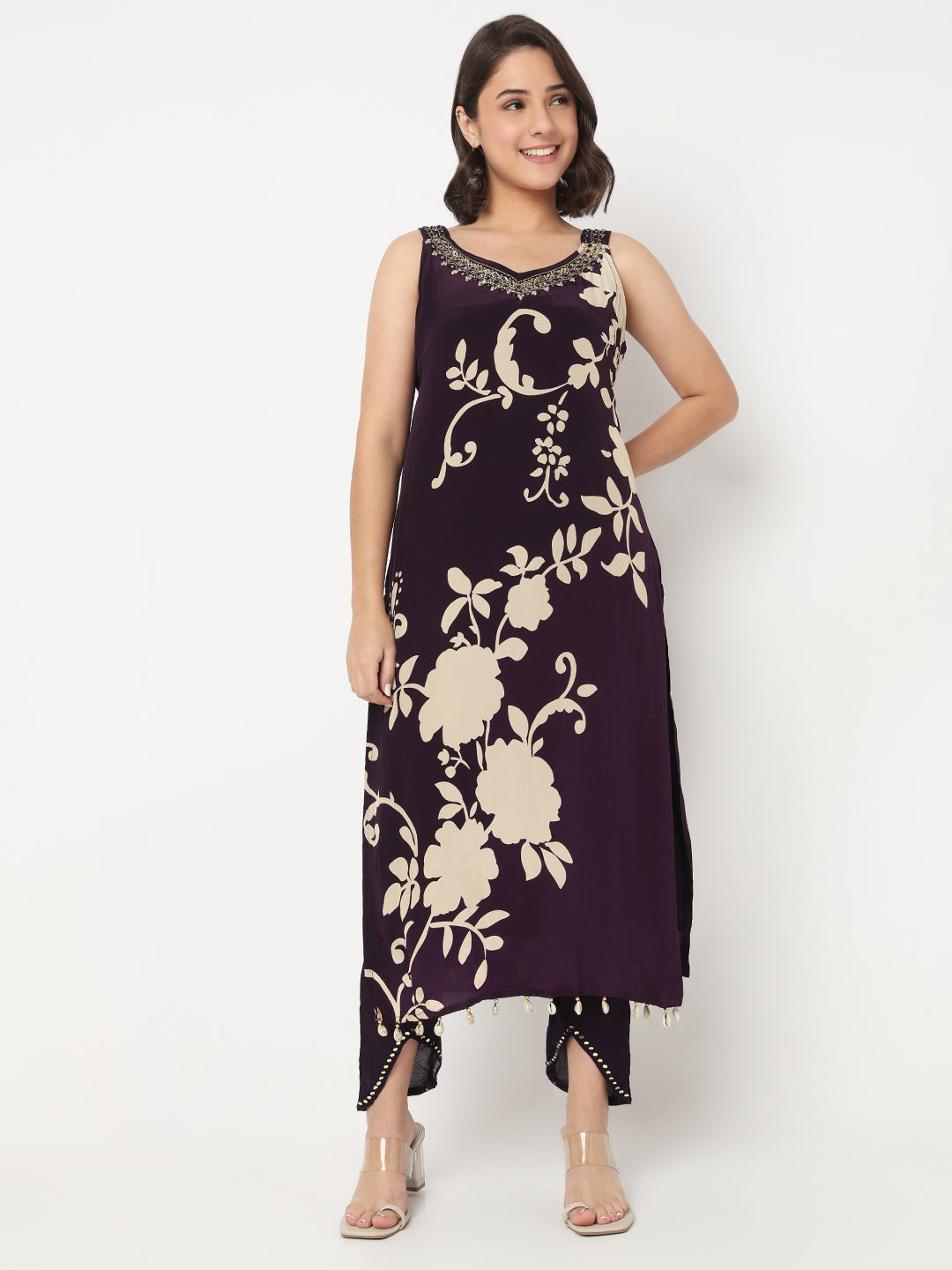 V-Neck Printed Straight Kurta and Pant with Dupatta Set