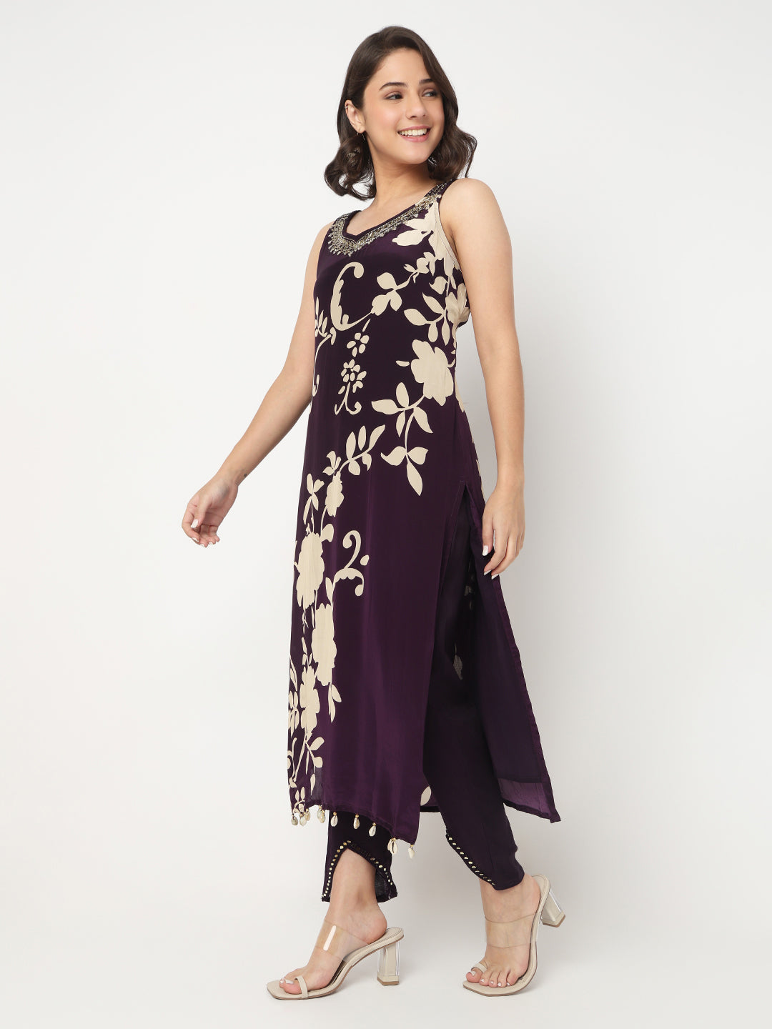 V-Neck Printed Straight Kurta and Pant with Dupatta Set