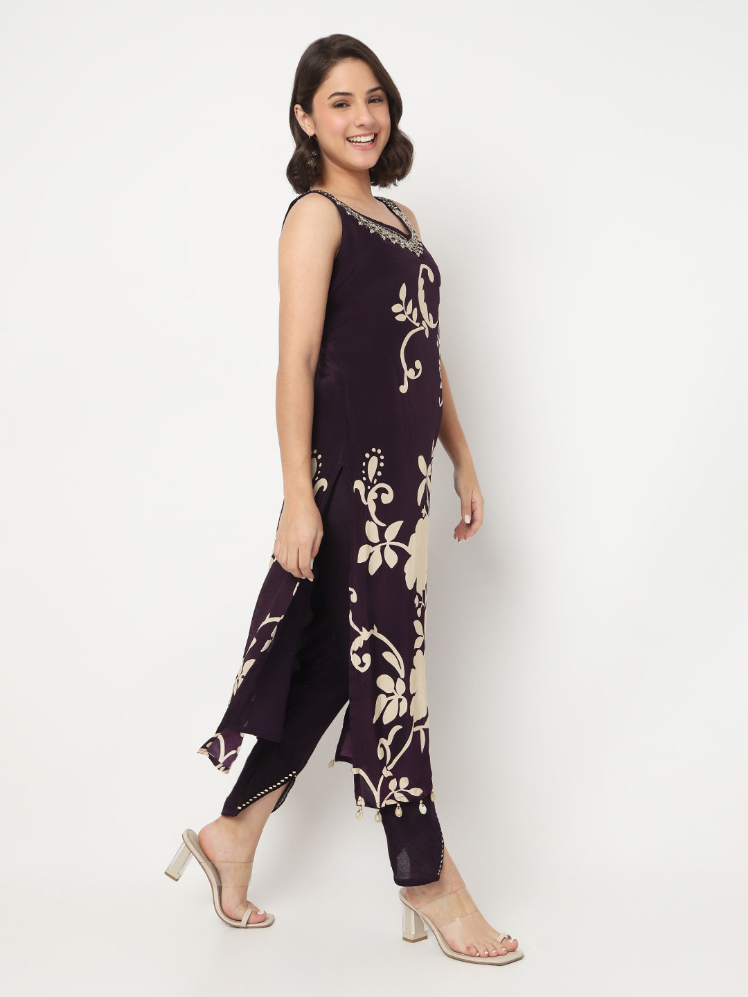 V-Neck Printed Straight Kurta and Pant with Dupatta Set