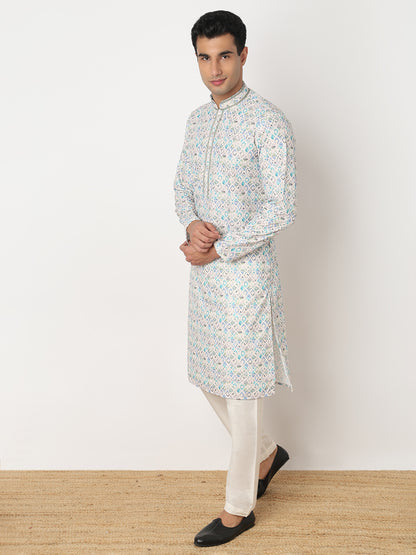 Digital Schiffli Straight Kurta and Pant Set