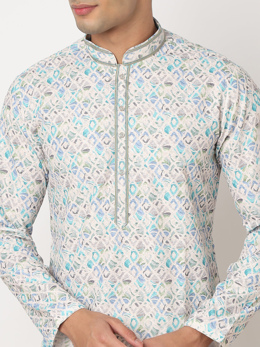 Digital Schiffli Straight Kurta and Pant Set