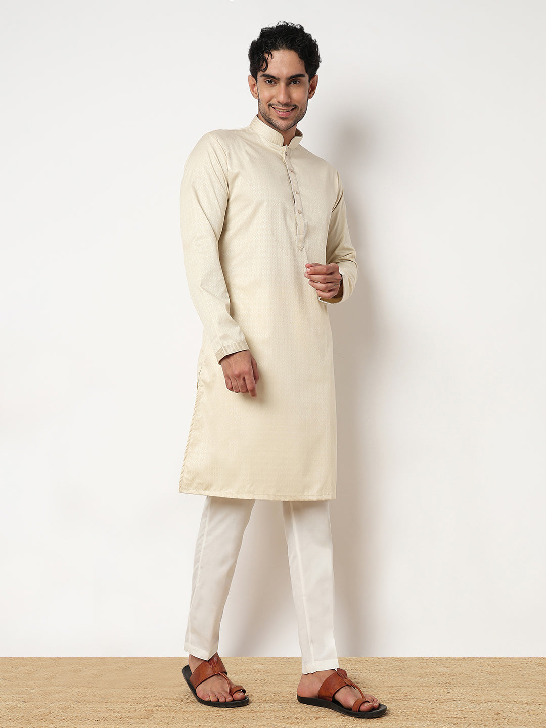 Jacquard Straight Kurta With Pant Set