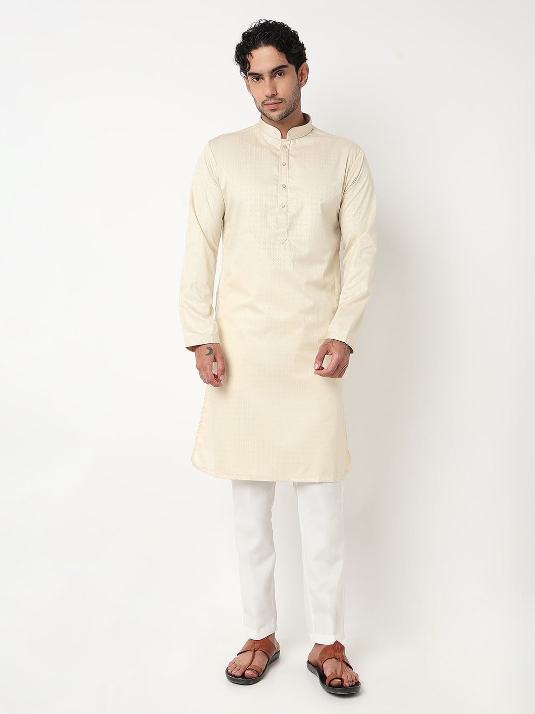 Jacquard Straight Kurta With Pant Set