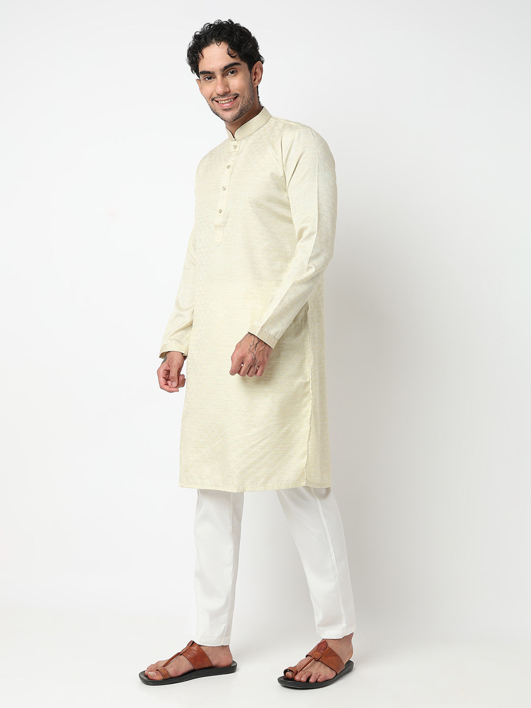 Jacquard Straight Kurta With Pant Set